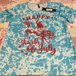 Festive Women’s Fourth of July Tee - Turquoise and Red Large NWT
